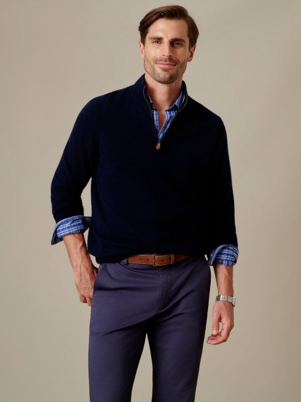 J McLaughlin Twain Cashmere 1/4 Zip - Dark Navy NEW
